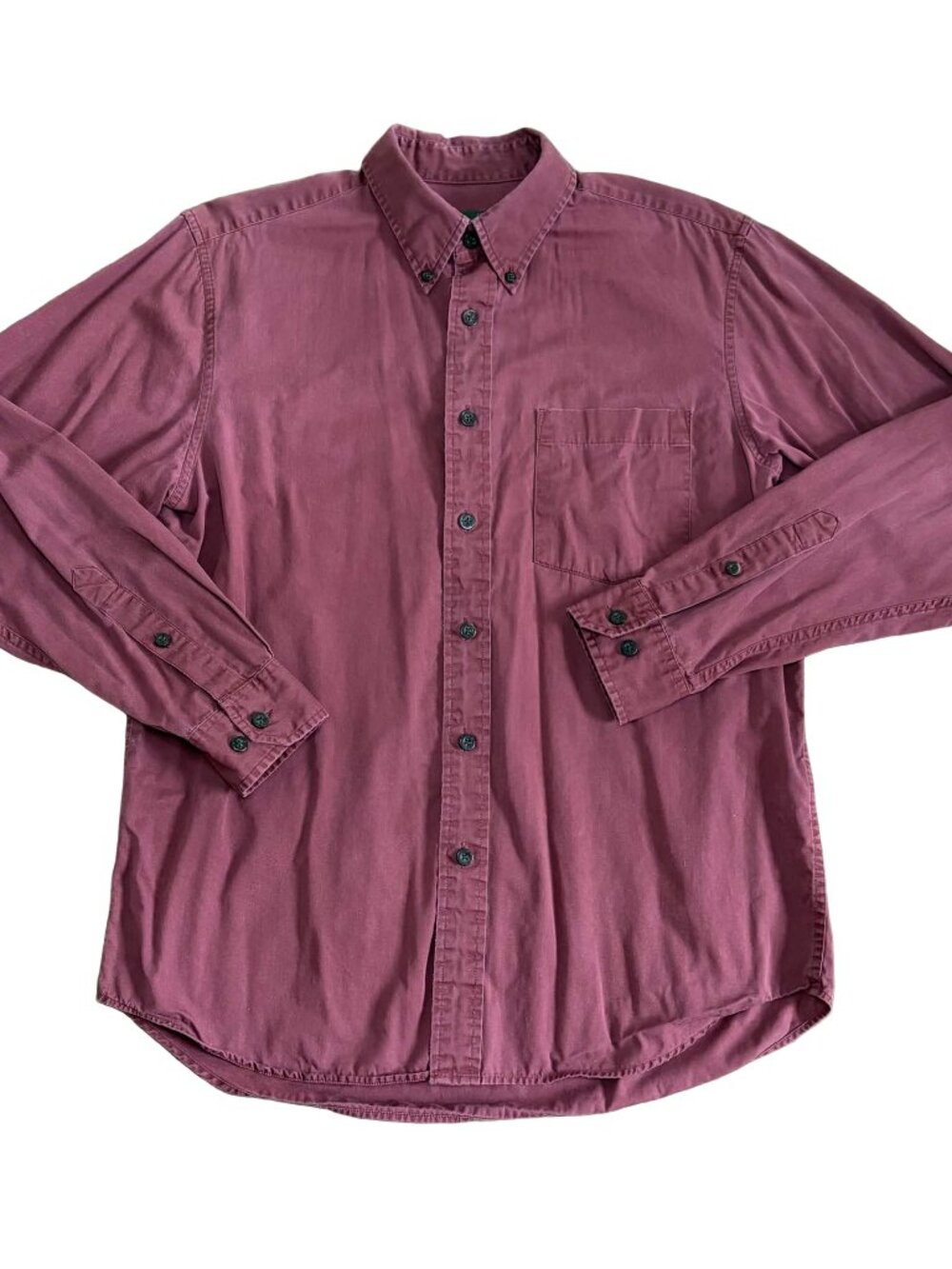 Vintage Eddie Bauer Men's Button Down Shirt Size M Burgundy Cotton Long Sleeve